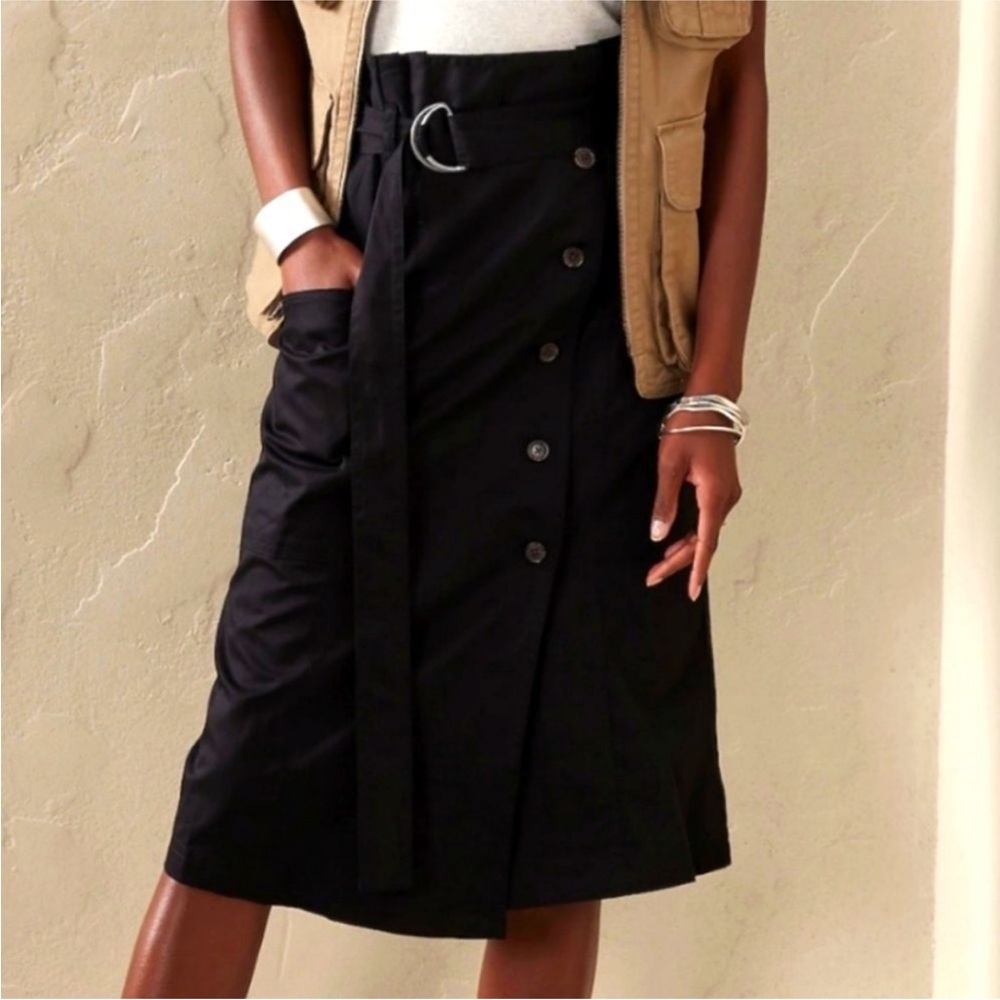 Banana Republic Factory Black Midi Skirt with Belt